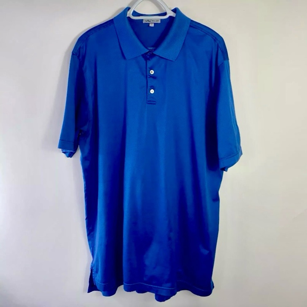 Peter Millar Men’s Short Sleeve Golf Polo in Blue w/ Crest on Sleeve Size XL
